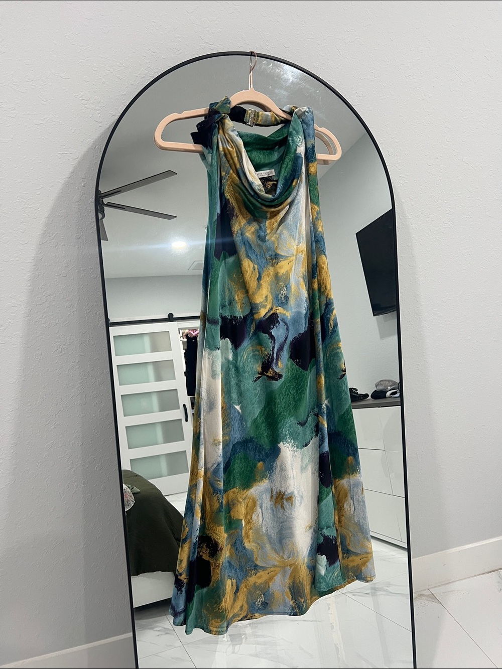 Satin Cowl Neck Maxi Dress in Green Multi
